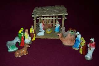   CHRISTMAS CRECHE Nativity 16 piece Set Rustic Manger Stable  