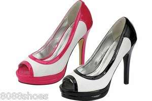 Womens Platform Peep Toes High Heel Dress Pump Shoes Black & White 