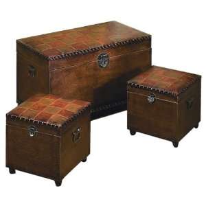  Set/3 London Classic Leather N Wood Chest Trunks