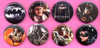 1992 BATMAN Returns Pin Pinback Set 8 Buttons Keaton  