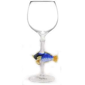  Hand Blown Blue Reef Fish Wine Glass by Yurana Designs 