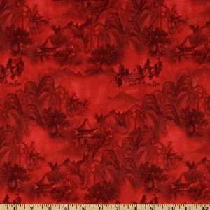  44 Wide Silk Garden Toile Red Fabric By The Yard Arts 
