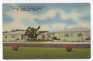 Ballinger Apt Motel St Petersburg FL linen postcard  