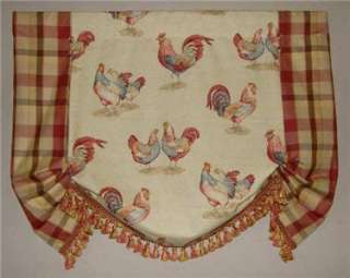 Custom French Country Balloon VALANCE Curtain Red Gold Rooster Toile 
