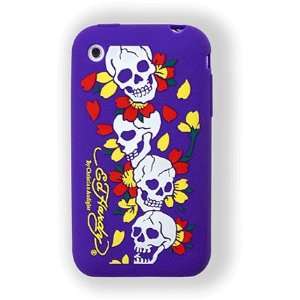  Ed Hardy iPhone 3G Skin   Skull and Flowers Purple Cell 