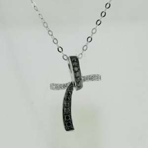   Twisted Cross 18K White Gold 0.21cttw White and Black Diamond Necklace