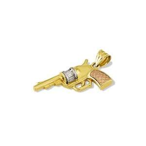    14k White Yellow Rose Gold CZ Pistol Gun Charm Pendant Jewelry
