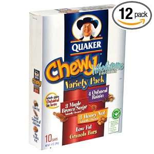 Quaker Chewy Granola Bar Low Fat Variety Pack, 10 Ounce Boxes (Pack of 