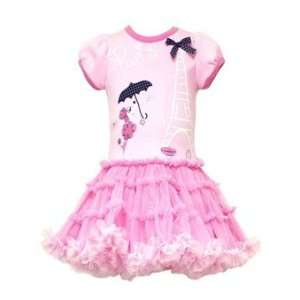  Pink Paris Knit Mesh Ruffle Tier Dress Size 9 Month 