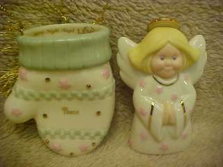 LENOX STARRY NIGHT ANGEL IN A MITTEN ORNAMENT 2 PIECE SET NEW IN THE 