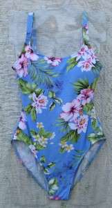 Jantzen 12 Blue Flower Tank SWIM Bathing Suit~Tropical Hawaiian Print 