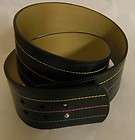 Worth Collection Black Leather Belt w/Yellow/Pink/Blue Top Stitching 
