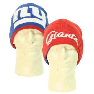  New York Giants Reversible Big Log Winter Knit Hat   Blue 