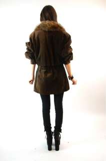 Vtg 80s Suede leather Chubby FOX FUR collar mini dress PARKA cape coat 