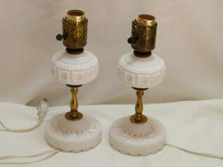 Pair of Vintage Milk Glass Lamps Only No Shade Electric  