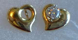 Estate 14K GOLD PUFFED HEART EARRING JACKETS FOR STUDS  