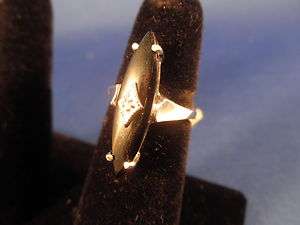 Vintage Deco Style Ring 10k White Gold Black Onyx with Small Diamond 