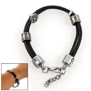  Rosallini Women Black Plastic Beads Faux Leather Bracelet 
