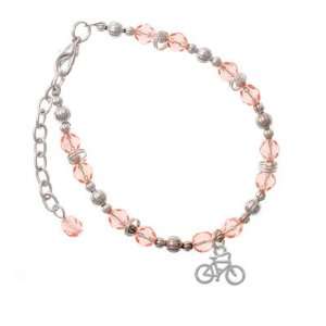  Small Bicycle Pink Czech Glass Beaded Charm Bracelet 