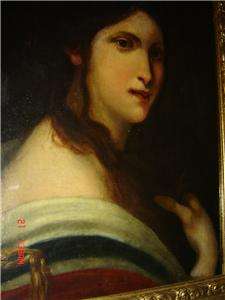 ANTIQUE Italian Renaissance Girl Portrait Oil Painting.  