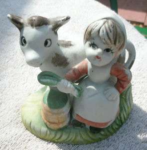 Vintage Farm Girl & Cow Figurine Milk Maid  