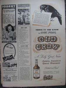 1944 Old Crow Kentucky Bourbon Whiskey Ad  