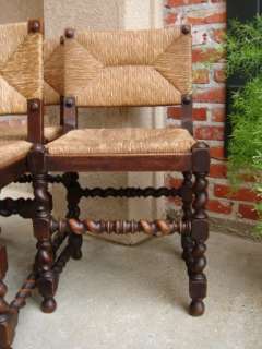   Antique FRENCH Oak Barley Twist Dining Side Chair w Rush Thatch seats