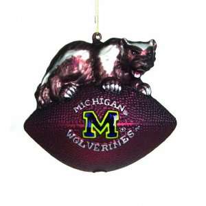  Michigan Wolverines 6 Glass Mascot Football Ornament 