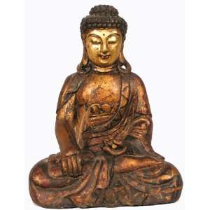    Tibetan Wood Statue Seated Shakyamuni Buddha 