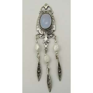   Earrings in Sterling Silver, Accented with Genuine Blue Lace Agate
