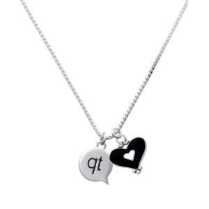  qt   Cutie   Text Chat and Black Heart Charm Necklace 