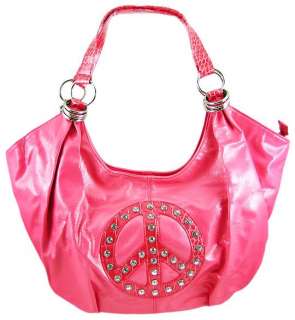 Hot Pink Peace Sign Rhinestone Hobo Bag Handbag  