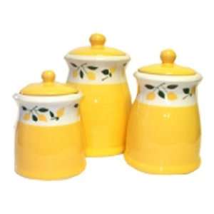  Ronnies Terramoto Ceramic, 3 Piece Canister Set, Lemons 