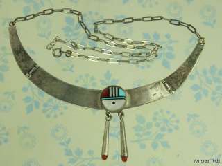VINTAGE TEME NAVAJO STERLING SILVER ZUNI TURQUOISE CORAL SUNGOD 
