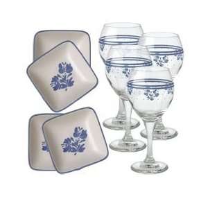    Yorktowne Set of 4 Wine Glasses & 4 Tapas Plates