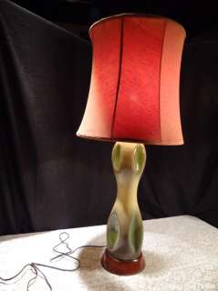 Mid Century Modern Heifetz Biomorphic Art Pottery Green Cream Lamp 