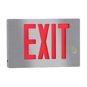   Exit Sign   Red Letters   Brushed Aluminum Housing   Battery Backup