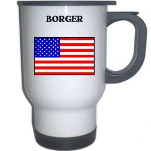  US Flag   Borger, Texas (TX) White Stainless Steel Mug 
