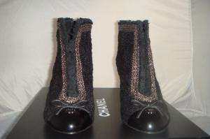 NIB Authentic Chanel Tweed Black Ankle Boots Booties 36  