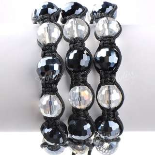 Clear Black Crystal Disco Ball Beads Hip Hop Macrame Bracelet Mens 