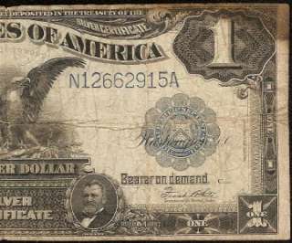 LARGE 1899 $1 DOLLAR BILL SILVER CERTIFICATE BLACK EAGLE BANK NOTE Fr 