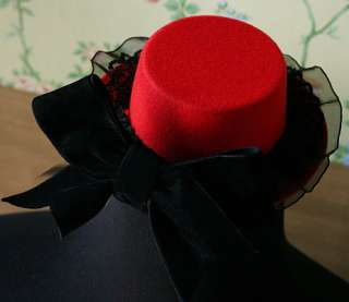  Hat Fascinator black velvet bow prill Moulin Rouge Burlesque Gothic 