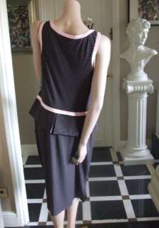 Joseph Ribkoff 14 BNWT Black & Pink Spotty Skirt & Bow Top 2Pc Suit 