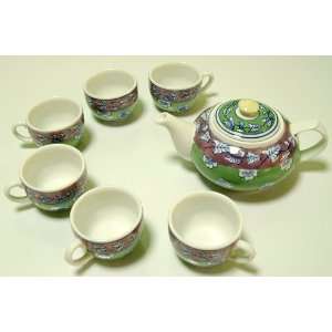  Ceramic Tea Set. Oriental Design. 6 Cup with Tea Pot 