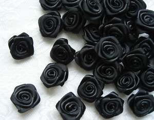 Lots of 50pc Black Ribbon Roses Flower Appliques 3/4W  