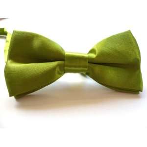  Satin Clip on Bow Tie, Mens Bow Tie, Thin Bow Tie (Olive 