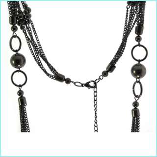 Black Round Beads Necklace with Tangent Planes  