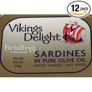 VIKINGs DELIGHT Sardines Two Layer Olive Oil, 3.75 Ounce Tin (Pack of 