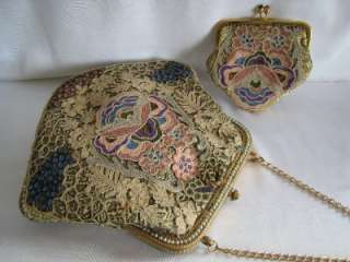Art Deco 1920s Purse Tambour Embroidery Double Set Purse + Coin Purse 