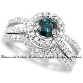 FANCY 1.24CT BLUE DIAMOND MATCHING ENGAGEMENT WEDDING RING SET 14k 